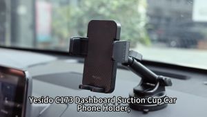 YESIDO C173 Carbon Fiber Texture Flat Auto Extending Clip Design Dashboard Windshield Strong Suction Cup Cellphone Mount 360 Degree Rotating Phone Holder Precision Designed Premium Yesido Model C173