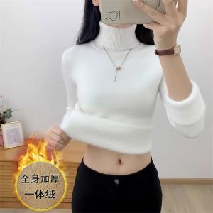 เสื้อสเวตเตอร์คอวีบุขนแกะหนาสำหรับผู้หญิง เสื้อชั้นในถักแบบสวมหัว อบอุ่น ทรงสลิมฟิต สำหรับฤดูใบไม้ร่วง/ฤดูหนาว