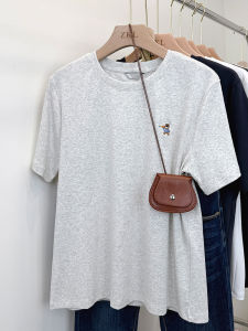 เสื้อยืดแขนสั้นผู้หญิงปักลายหมีสุดน่ารัก ทรงหลวม สไตล์ลำลอง ฤดูร้อน 2025 เสื้อยืดคอตตอนระบายอากาศได้ดี