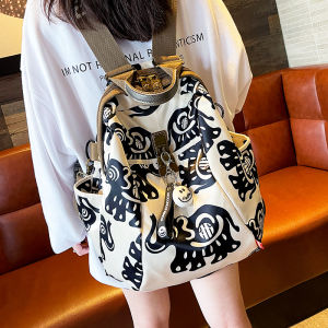 XiaoJiXiang Womens Large Capacity Oxford Cloth Backpack Casual Travel Shoulder Bag Street Trend Print Soft Handle Zipper Closure