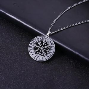Viking Nordic 24 Rune Compass Pendant Necklace Stainless Steel Trinity Triquetra Hollow Witch Knot Symbol Amulet Jewelry Gift