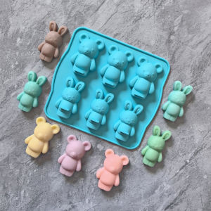 1pc 6-cavity bear rabbit shaped silicone mold 3D chocolate baking cake suitable for bread cookies DIY baking utensils