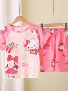 Girl Pajamas Summer Short Sleeve Kids Baby Hellokitty Cartoon Hello Kitty Little Girl Homewear Summer Wear