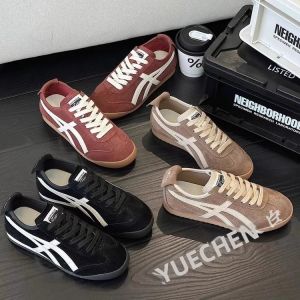 Retro Sport Thick Bottom Womens Deqin Shoes Breathable Fashionable Casual Shoes round Toe Flat Heel PU Lined Leather Upgraded