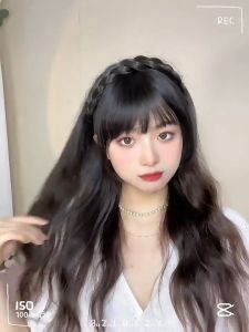 Sweet Girl Bangs Wig Fishbone Braid Air Bangs Wig Hair Band Travel Natural Bangs Wig Decoration