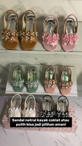 HARVIE HR030 - Sandal Anak Perempuan Heels 3cm Tali Motif Mutiara / Sepatu Pesta Anak Perempuan Trendi / Heels Wisuda Kece Untuk Anak