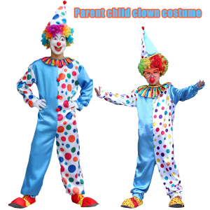 Parent-Child Circus Clown Polka Dot Jumpsuit Funny Magic Stage Performance Outfit Suitable for Halloween Party Carnival