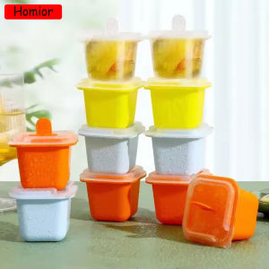Homior 6pcs Square Ice Cube Molds Food Grade Silicone Ice Cream Mould Tray with Popsicle Stick DIY Jelly Pudding Summer Ice Drink Ball Maker