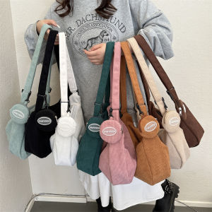 Corduroy Dumpling Shape Shoulder Bag for Women Fashion Trendy Casual Zipper Closing Large Capacity Leisure Crossbody Bag