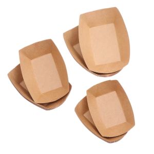 30/50/100Pcs Kraft Paper Boat Shaped Plates Disposable Salad Dessert Pine Cake Snack Bowls Food Tray for Kitchen Party Tableware