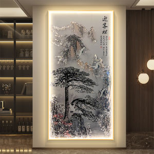 Modern Chinese Style Entrance Decorative Painting Crystal Porcelain Vertical Lighted Wall Art Corridor End Landscape Print