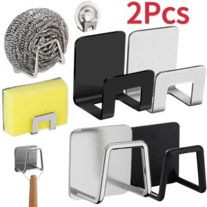 Metal Self Adhesive Hook Sink Sponge Storage Holder Kitchen Holder Stainless Steel Sink Lid Dish Rack Kitchen Wire Rag Organizer