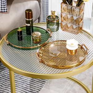 Acrylic Round Tray Multipurpose Double Ear Plate with Gold Handles for Coffee Fruits Storage Trays Living Room Decorative