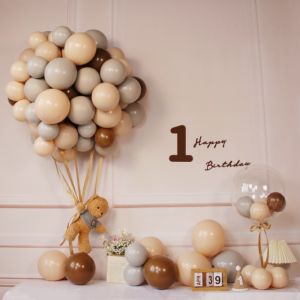 Trendy Hot Air Balloon Bear Birthday Party Decoration Dual Layer Sand White Skin Retro Coffee Brown Bear Combination Creative Balloon