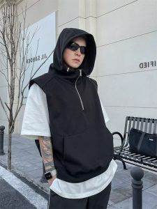 PAZHAOLANG | Plus Size Summer Light Hooded Vest With Half Zip