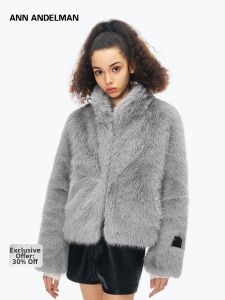 ANN ANDELMAN | Winter Turn-down Collar Long Sleeve Eco Fur Coat Short