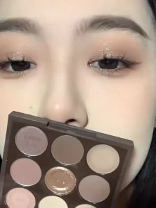 Earth Tones 9-Color Eyeshadow Palette Brown Shimmer Matte Finishes Long-Lasting Pearl Dust for Daily Korean Makeup Look