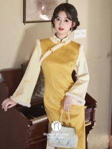 Yellow Warm Chinese Qipao With Enlarged Sleeves