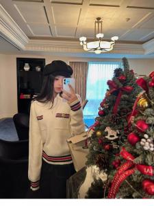 Good Morning Fan Fan French Style Polo Neck Striped Knitwear Womens Autumn Winter Color Block Top Inner Wear Long Sleeve