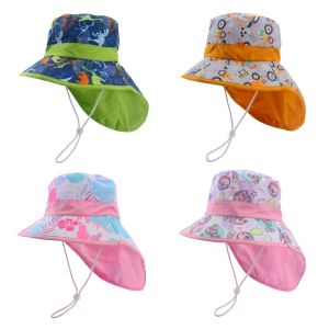 New Panama Summer Baby Bucket Hat for Boys Girls Cartoon Childrens Beach Shawl Hat Kids Wide Brim UV Protection Outdoor Sun Cap