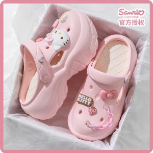 Sanrio Kitty Cartoon Clog Shoes Women Summer Cute Indoor Outdoor Beach Slippers EVA Hollow out Slip-On Flatform Sandals