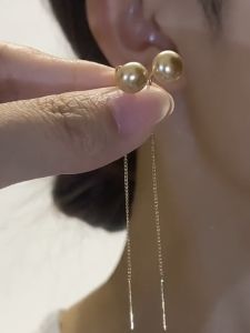 Hanging Earrings Beads 2023 New Arrival Tide Fashionable Temperamental All-Match Classy Fabulous Pearl Long Fringe Earrings Minimalist