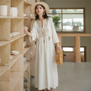 Womens Tibetan-Style Cotton and Linen Dress