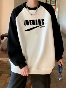 American Style Oversized Fleece Lined Thickened Sweatshirt for Teens Autumn Winter Casual Wear round Neck Long Sleeve Print Top