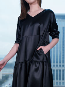 Silk Acetate Satin Slip Dress Elegant Loose Fit Maxi Skirt Spring Commute Style V-Neck A-Line Midi Dress Elegant Slimming
