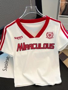 Pure Cotton Short Sleeve V-Neck T-Shirt Women Summer Slim Fit Short Length Half Sleeve Body Shirt Korean Style Printed Casual Top