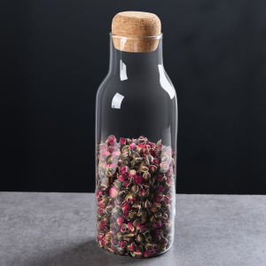 High Borosilicate Glass Sealed Storage Jar Cork Sealed Flower Tea Storage Container Modern Simple Style Kitchen Storage Cylinder