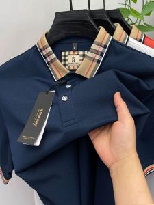 แบรนด์หรูแขนสั้นเสื้อ POLO ผู้ชายแฟชั่นเรียบง่ายสีทึบฤดูร้อนผ้าฝ้าย mercerized ระบายอากาศธุรกิจลำลองลายสก๊อตคอเสื้อยืด