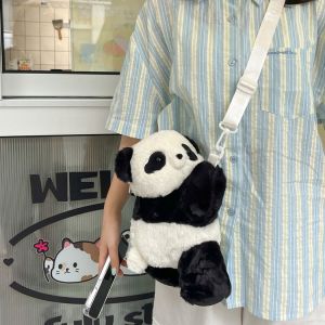 Cute Furry Panda Shoulder Bag for Women K-style Ins Young Adult Student Dual Purpose Easiest for Match Plush Crossbody Bag