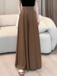 Summer High Waist Wide Leg Pleated Casual Thin Straight Long Pants Womens Magic Tape Design Sensation Skirt Pants
