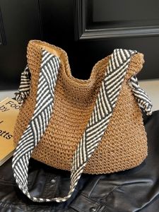 Large Capacity Straw Woven Tote Bag Womens Summer Commuter Single Shoulder Beach Vacation Lazy Style Korean Fashion Handbag
