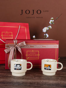 Jojos L. PD Math Cup Ceramic Gift Box Couple Fun|Me And Dog Son Ceramic Mugs European Style Handmade Handle Cups Set
