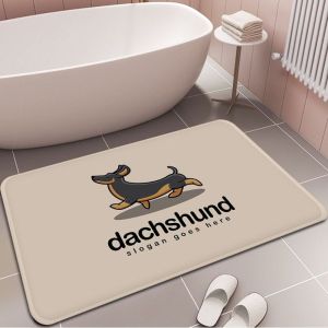 VIKAMA Pink Cute Dachshund Bath Mat Funny Cartoon Dog Non‑Slip Absorbent Floor Mat for Bathroom Home Decor