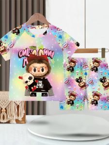 Labubu Childrens Summer Home Clothes Short Sleeve Pants Cute Princess Style Kids Medium to Large Size Girls Sleepwear Set