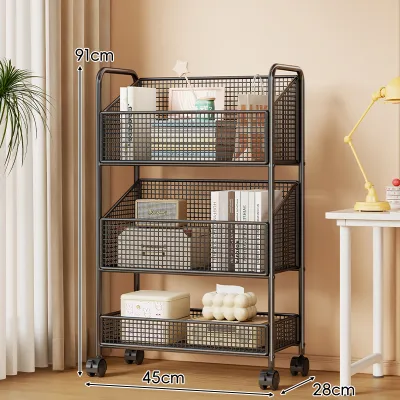 wubuwei | Mobile Rolling Bookshelf Desk Side Multi-Layer Storage Rack Easy Assembly Metal Bookcase for Home Dormitory with Wheels