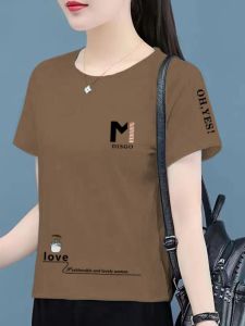 Pure Cotton Cropped T-shirt Womens Summer 2024 New Arrival K-style Loose Slim Looking Small Easiest for Match T-shirt Fashion