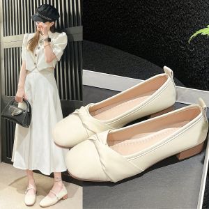 French Style Flat Bottom Casual Womens Shoes Spring Summer Soft Sole Comfortable Fashion Single Shoes round Toe Slip-On