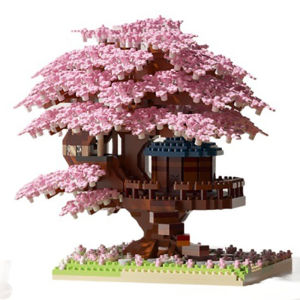 Pink cherry tree house building micro-particle building block classic model girl series difficult assembly toys