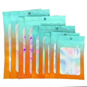 100/200 Chiếc Hình Ba Chiều Chuyển Màu Lá Nhôm Túi Ziplock Có Cửa Sổ Cho DIY Hình Ba Chiều Trang Sức Trà Ăn Nhẹ Quà Tặng Bao Bì Túi