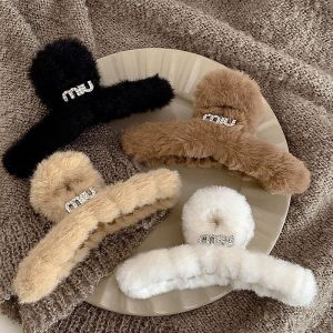 Fall Winter Plush Hair Claw Womens New Style Back of Head Bun Shark Clip High-End Feeling Hair Clip Hair Card Headwear