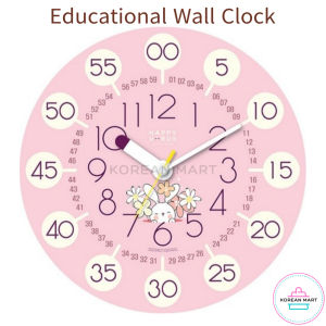 Educational Wall Clock - Silent Movement Time Teaching Clock / Kids Wall Clock/ Hello Bunny - Happy Virus Korea