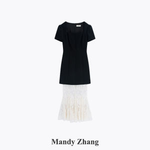 French Style Hepburn Acetic Acid Black Lace Fish Tail Dress