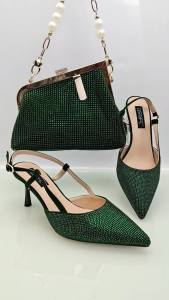 New Arrival Fashion Elegant Green Color Ladies Shoulder Bag for Party Or Commuting Large Capacity Ladies Bag and High Heels