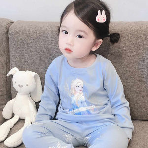 Princess Elsa Childrens Sleepwear Set Long Sleeve Pure Cotton Overhead Baby Girl Home Clothes Suit Comfortable Moisture Wicking