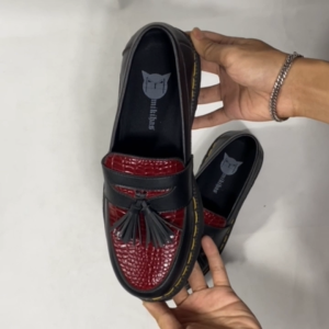 Mikihas - Sepatu Penny Loafers Pria Kulit Crocorey Maroon