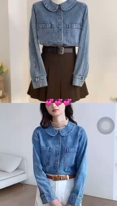 SJM KEMEJA DENIM KERAH PETER PAN LENGAN PANJANG DUA SAKU 2965